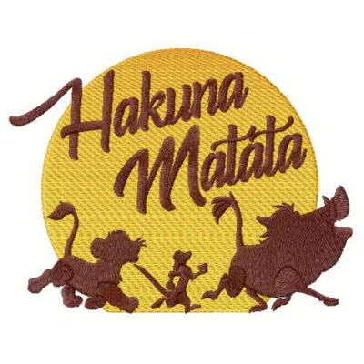 Hakuna Matata sunset embroidery design featuring vibrant colors, perfect for stitching on t-shirts or tote bags.