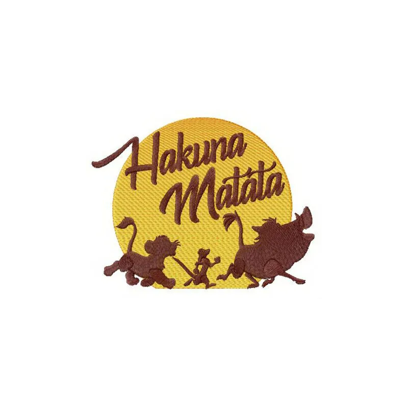 Hakuna Matata sunset embroidery design featuring vibrant colors, perfect for stitching on t-shirts or tote bags.