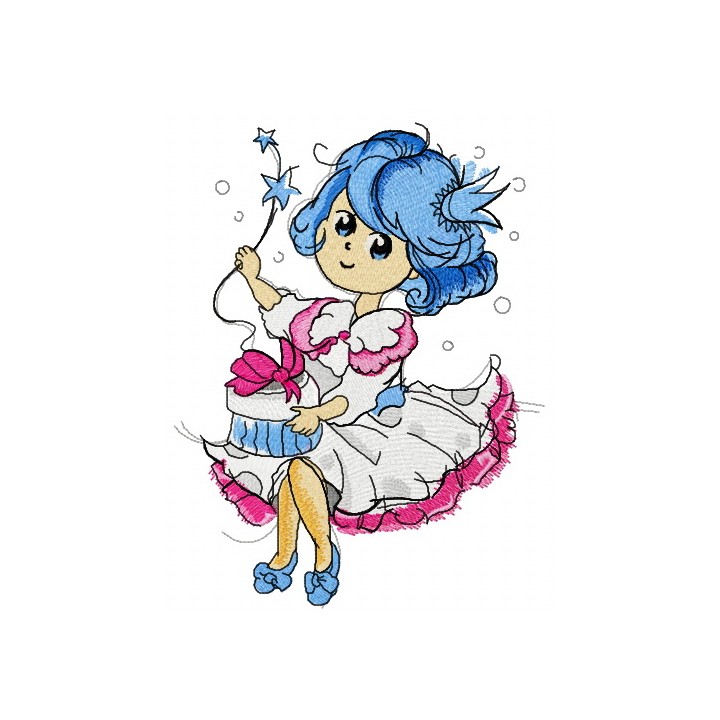 Bluehaired princess birthday embroidery design - Embroidery Design