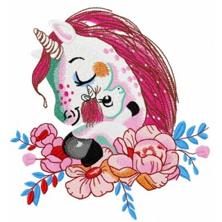 Freckled unicorn with toy embroidery design - Embroidery Design