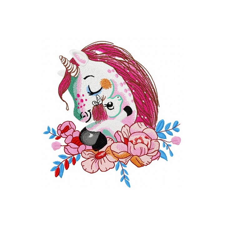 Freckled unicorn with toy embroidery design - Embroidery Design