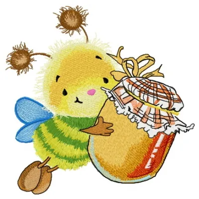 Bee and honey embroidery design showcasing intricate stitching patterns for creative projects.