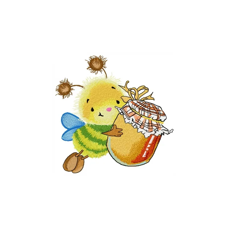 Bee and honey embroidery design showcasing intricate stitching patterns for creative projects.