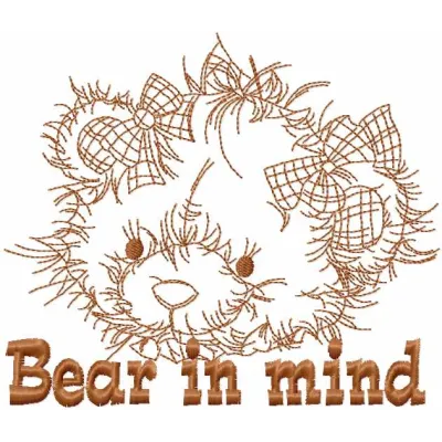 Preview of the Bear in Mind embroidery design featuring a playful bear motif, ideal for children's toys and apparel.