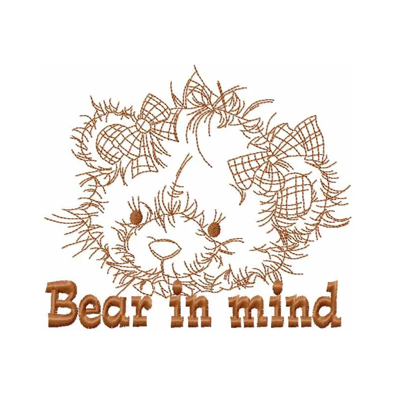 Preview of the Bear in Mind embroidery design featuring a playful bear motif, ideal for children's toys and apparel.