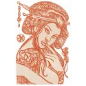 Seductive geisha embroidery design showcasing intricate details, perfect for adding charm to garments and accessories.