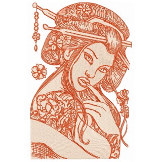 Seductive geisha embroidery design - Embroidery Design