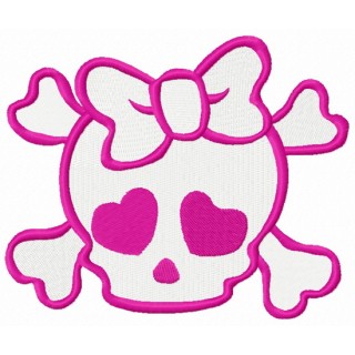 Girl's skull with crossed bones embroidery design - Embroidery Design