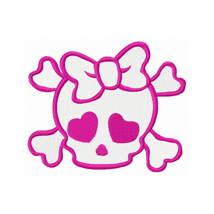 Girl's skull with crossed bones embroidery design - Embroidery Design
