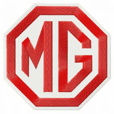 MG logo embroidery design showcased on a stylish backdrop, perfect for automotive and motorcycle enthusiasts.