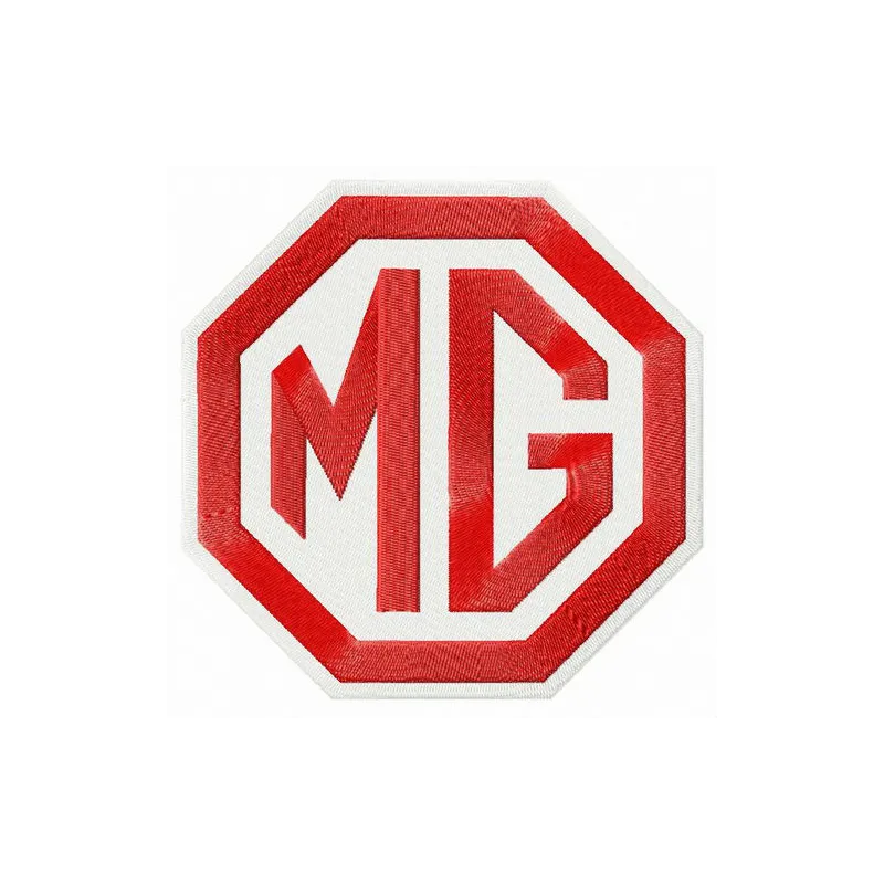 MG logo embroidery design showcased on a stylish backdrop, perfect for automotive and motorcycle enthusiasts.