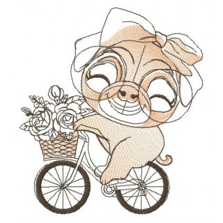 Pug-dog cycling embroidery design - Embroidery Design