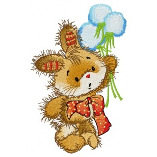 Bunny with bouquet of dandelions embroidery design - Embroidery Design