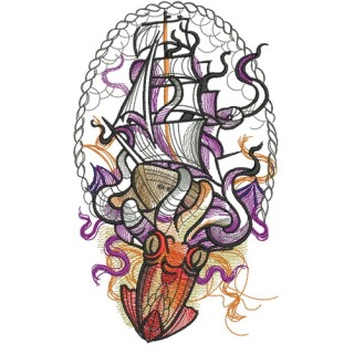 Caught by octopus embroidery design - Embroidery Design