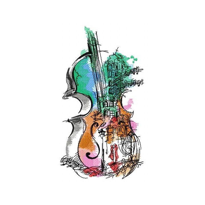 Violin music embroidery design - Embroidery Design