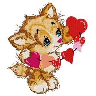 Kitten with garland of hearts embroidery design - Embroidery Design