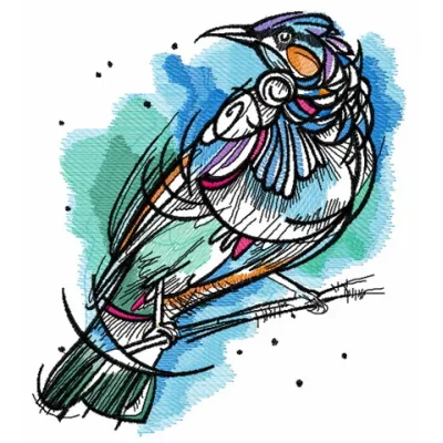 Raven perched on a tree branch embroidery design, showcasing intricate stitching patterns for nature lovers.