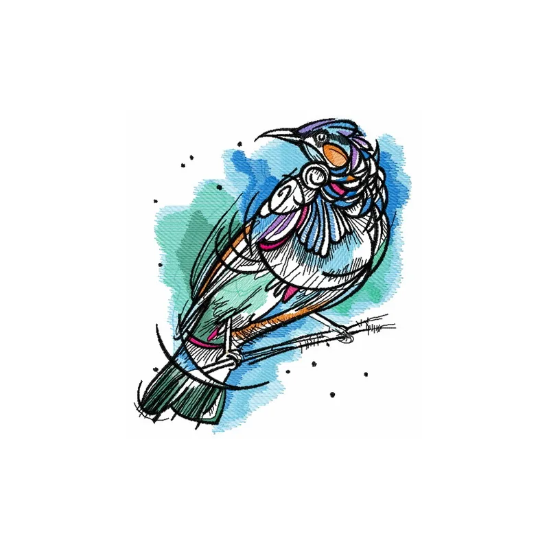 Raven perched on a tree branch embroidery design, showcasing intricate stitching patterns for nature lovers.