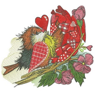 European robin with Valentine embroidery design - Embroidery Design