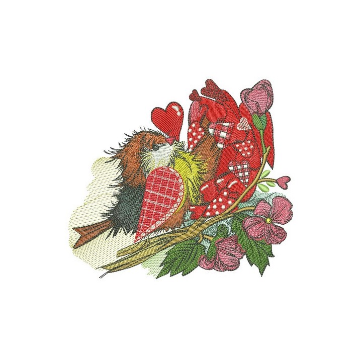 European robin with Valentine embroidery design - Embroidery Design