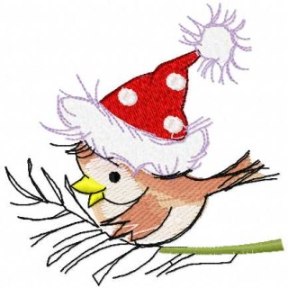 Small Christmas bird with hat embroidery design - Embroidery Design