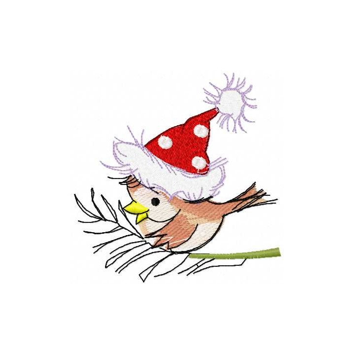Small Christmas bird with hat embroidery design - Embroidery Design