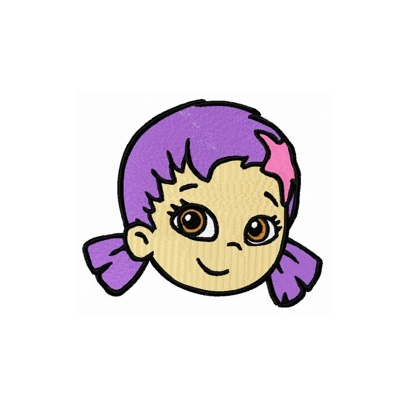 Oona face embroidery design featuring vibrant colors and playful details, perfect for children's apparel and accessories.