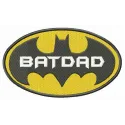 BatDad embroidery design featuring a playful Batman motif, perfect for crafting on t-shirts and hoodies.