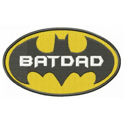 BatDad embroidery design featuring a playful Batman motif, perfect for crafting on t-shirts and hoodies.