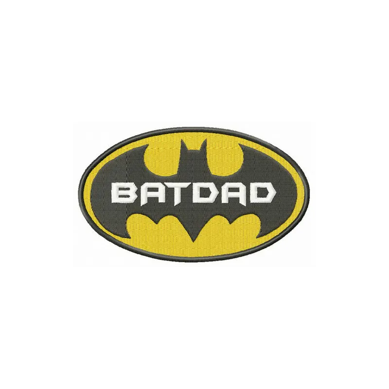 BatDad embroidery design featuring a playful Batman motif, perfect for crafting on t-shirts and hoodies.