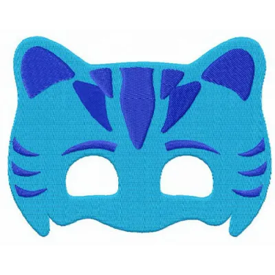 Catboy mask embroidery design preview showcasing a vibrant and playful stitched motif for Pj Mask enthusiasts.