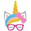 Whimsical unicorn with glasses embroidery design for creative stitching on t-shirts, tote bags, and more.