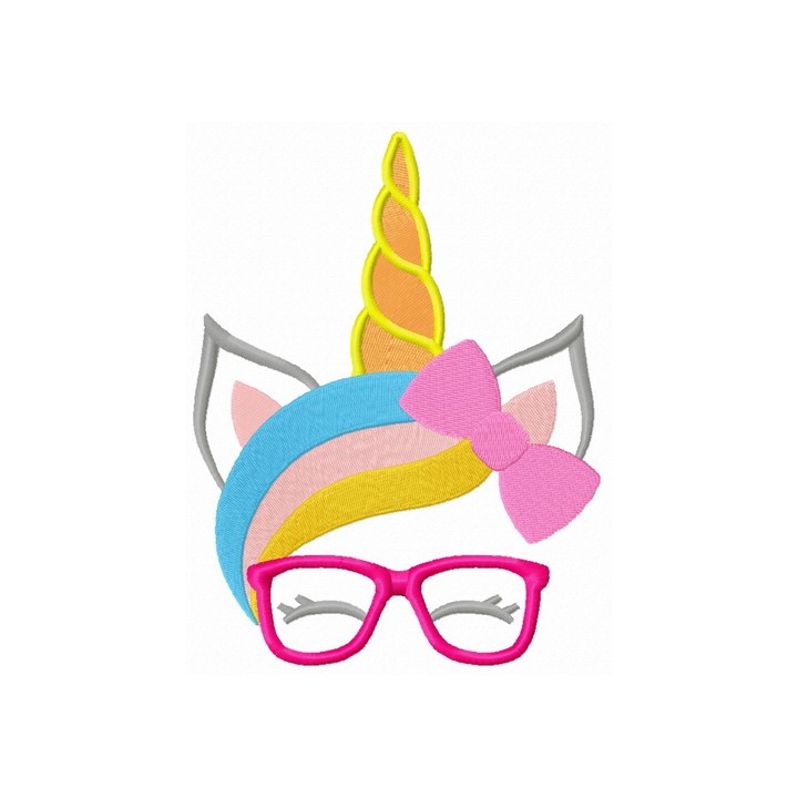 Unicorn with glasses embroidery design - Embroidery Design