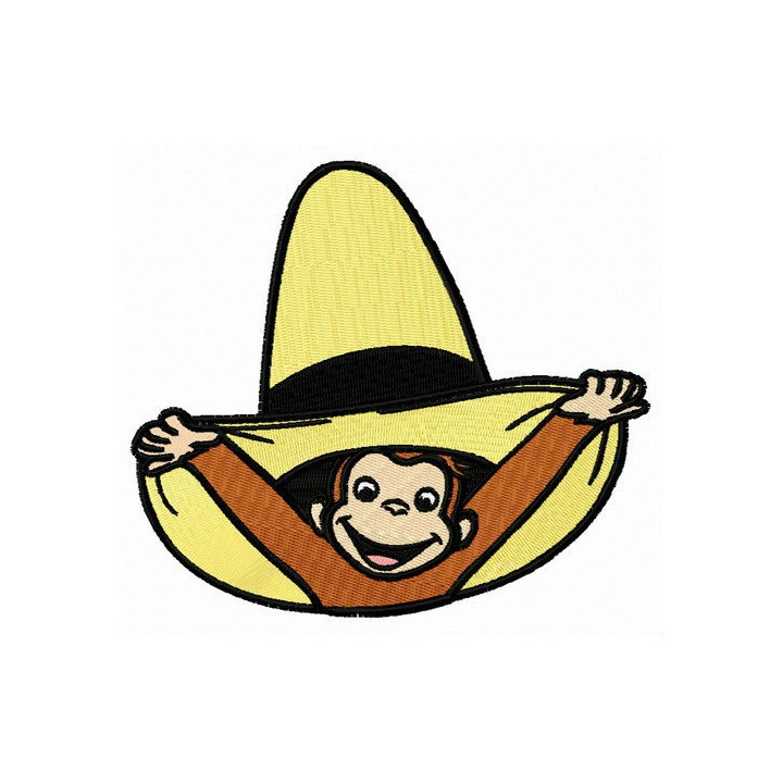 Curious George with hat embroidery design - Embroidery Design