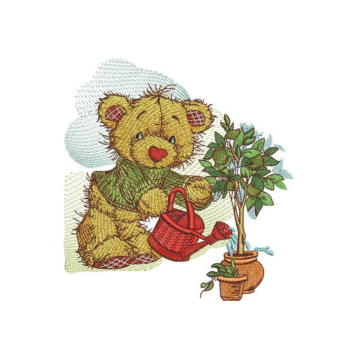 Bear watering lemon embroidery design - Embroidery Design