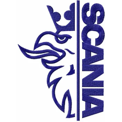 Scania one color logo embroidery design preview showcasing a clean and bold stitching pattern for auto and moto enthusiasts.