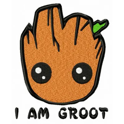 Preview of 'I am Groot' embroidery design featuring a playful stitched motif, ideal for creative projects.
