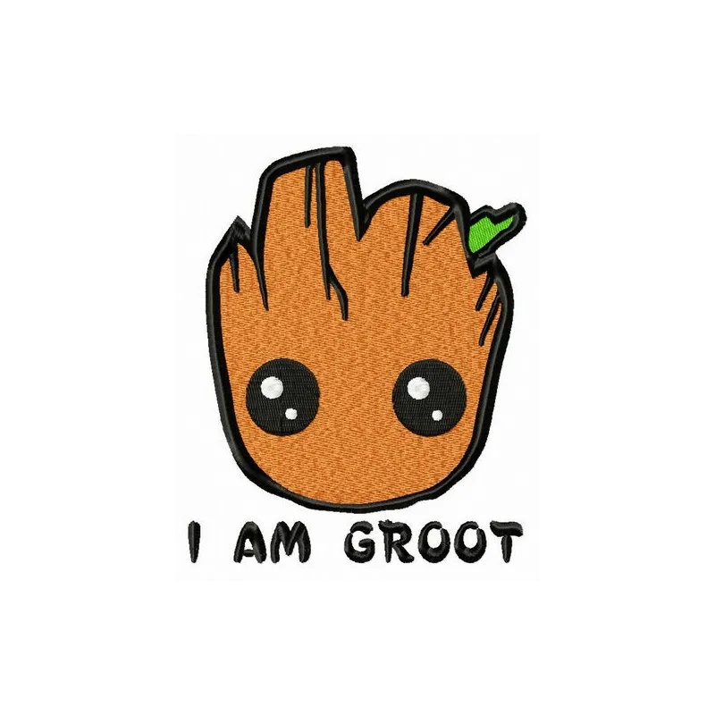 Preview of 'I am Groot' embroidery design featuring a playful stitched motif, ideal for creative projects.