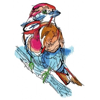Birdie on tree branch embroidery design - Embroidery Design