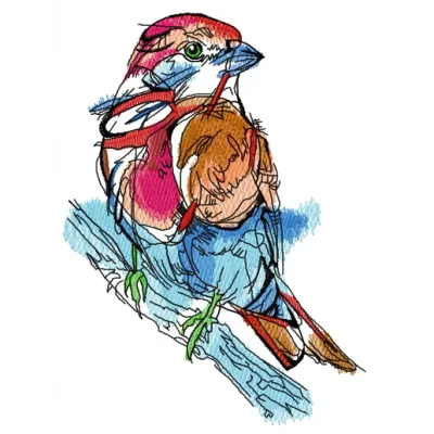 Birdie on tree branch embroidery design showcasing a charming bird motif, ideal for stitching on various fabrics.