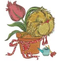 Birdie and tulip embroidery design featuring a charming bird perched beside a vibrant tulip, perfect for your projects.