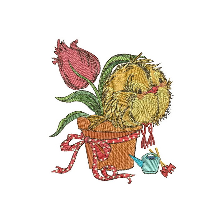 Birdie and tulip embroidery design - Embroidery Design