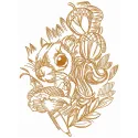 Embroidery design featuring a cute squirrel holding nuts, perfect for woodland-themed projects.