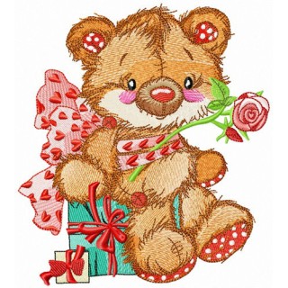 Old bear toy present embroidery design - Embroidery Design