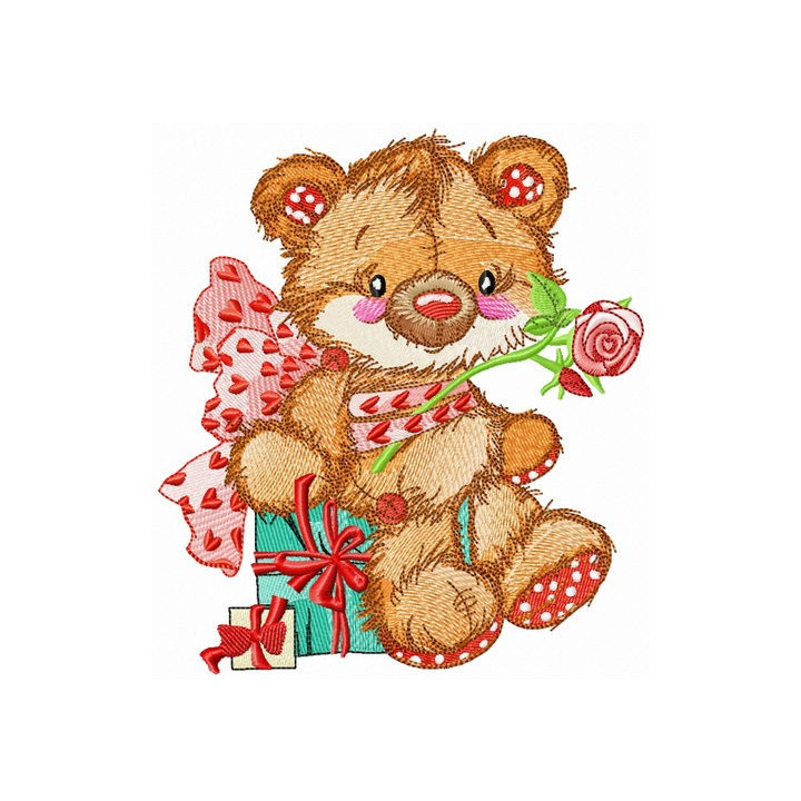 Old bear toy present embroidery design - Embroidery Design