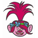 Troll Poppy embroidery design showcasing vibrant colors and playful details for creative stitching projects.