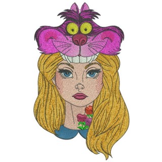 Alice with Cheshire cat hat embroidery design - Embroidery Design