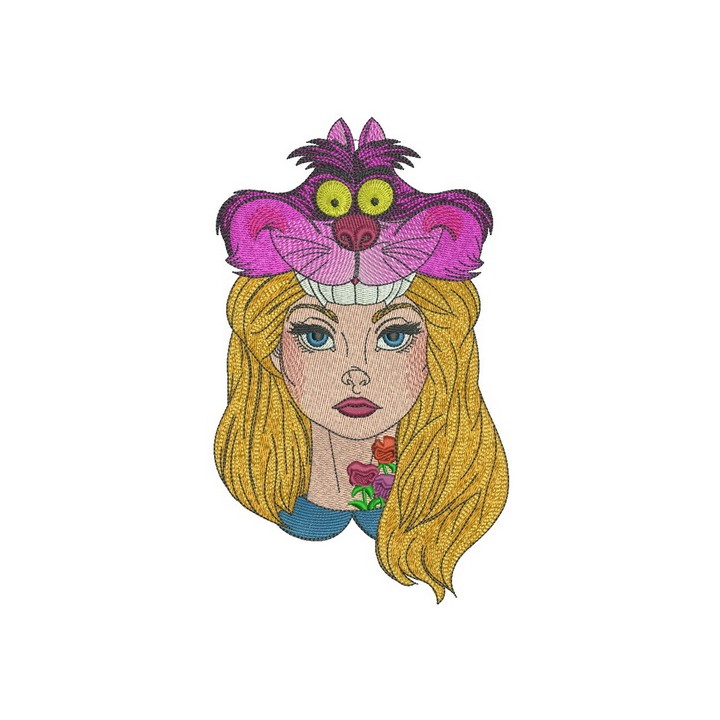 Alice with Cheshire cat hat embroidery design - Embroidery Design