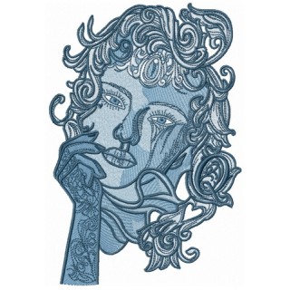Pensive lady embroidery design - Embroidery Design
