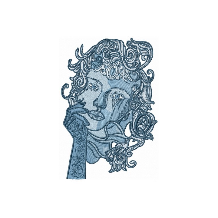 Pensive lady embroidery design - Embroidery Design